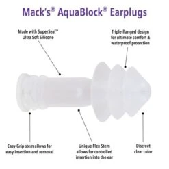 Macks AquaBlock Reusable Swimming Ear Plugs (2 Pairs) -Earjobs aqua block clear technical image 600x600 fa120870 cb90 435d 96a9 4d45fcb0da40