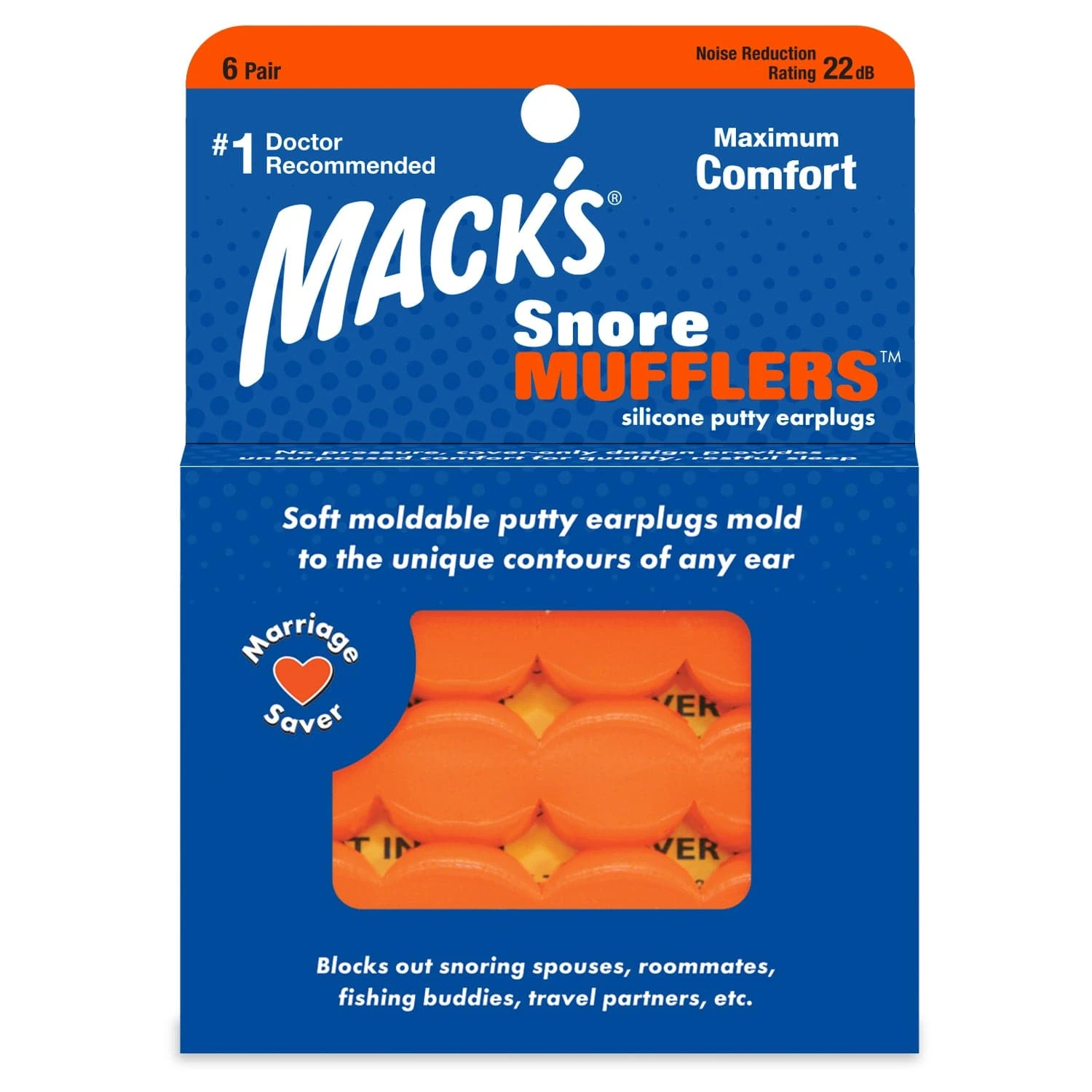 Macks Snore Mufflers™ Silicone Putty Ear Plugs (NRR 22 | 6 Pairs) 1 Macks Snore Mufflers™ Silicone Putty Ear Plugs (NRR 22 | 6 Pairs)